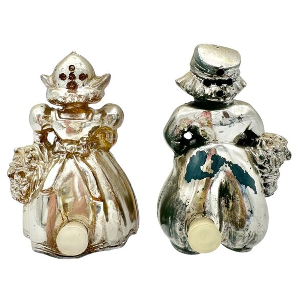Vintage Silver Dutch Boy and Girl Salt and Pepper Shakers Plastic Collectible - Picture 3 of 7